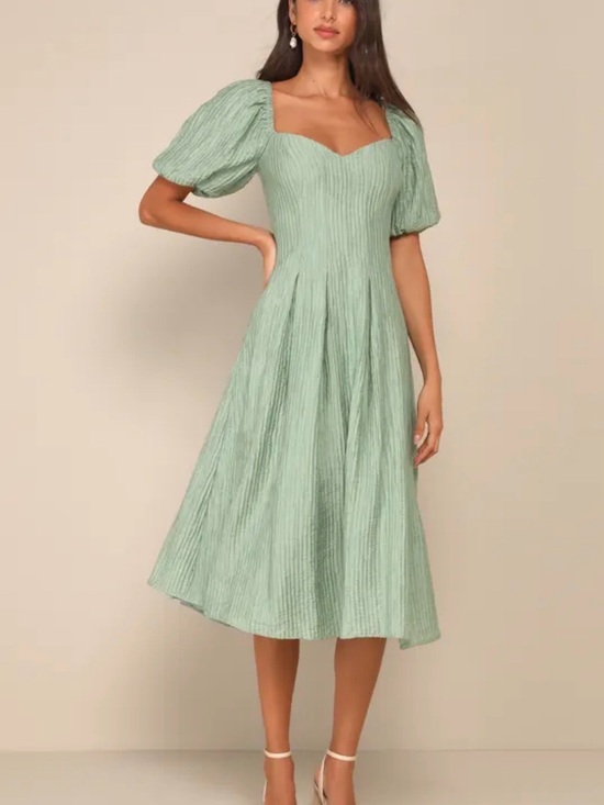 Lulus Dresses & Skirts - Lulu's Sage Green Puff Sleeve Midi Dress